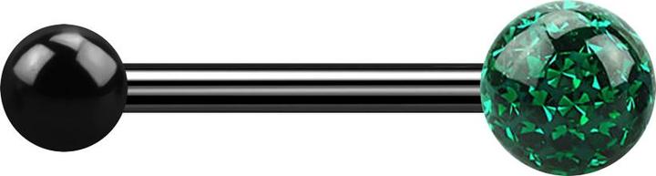 Produktbild Star Piercing Barbell schwarz mit Kugel und Kristallkugel grün Epoxy Schutzschicht (ohne Messing, Titan G23)
