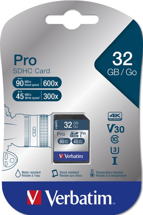 Image du produit Verbatim Carte SDHC Pro 32 Go Classe 10 UHS-I (32 Go, SDHC, U1, UHS-I)