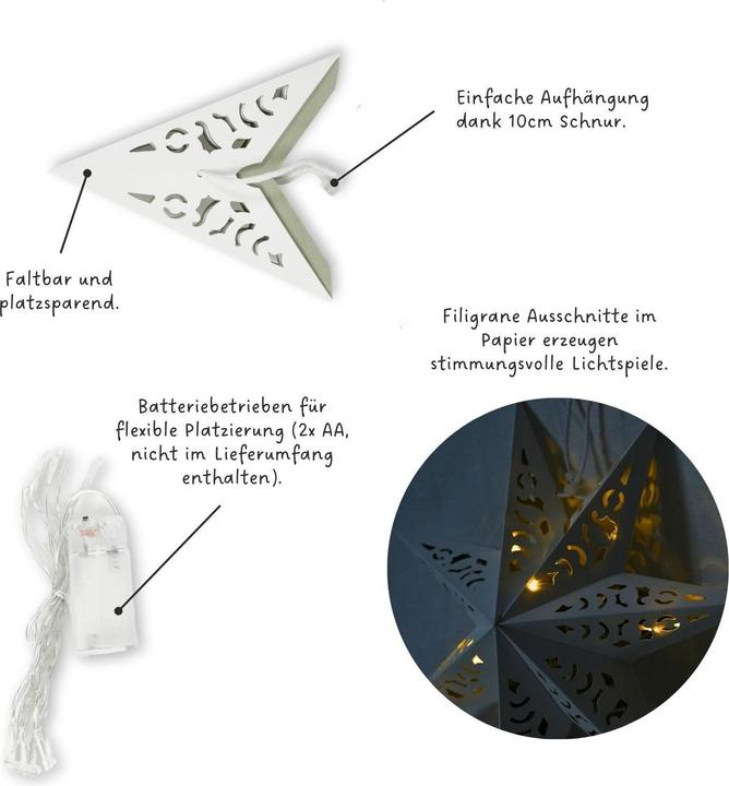 Produktbild Hermex LED Weihnachtsstern Leuchtstern Hanging Star Laterne Beleuchtung Faltstern