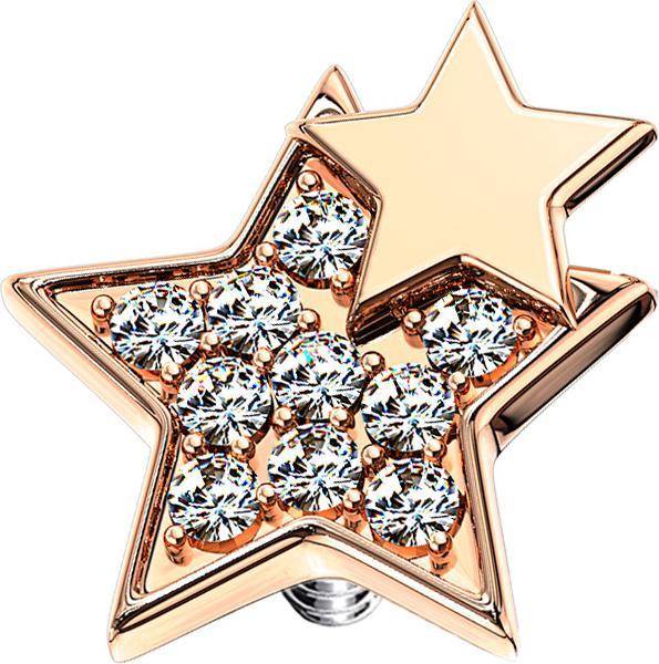 Actual product image Star Piercing Dermal Anchor rose gold double star with crystals (Surgical steel 316L, Brass)