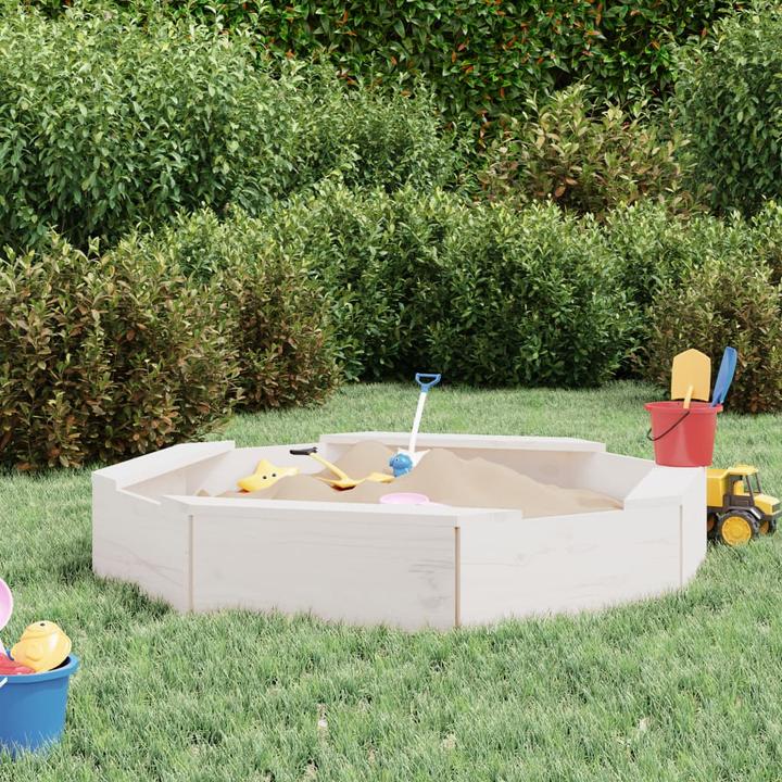 Produktbild VidaXL Sandkasten mit Sitzen Weiss Achteck Massivholz