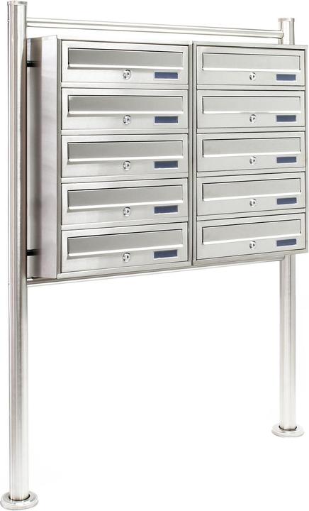 Wiltec 10er Briefkastenanlage Edelstahl 2x5 Fächer Standbriefkasten Briefkasten