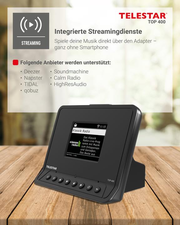 Produktbild Telestar TOP 400 DAB+ Internetradio-Adapter schwarz (Internetradio, DAB+, FM, Bluetooth, WLAN)