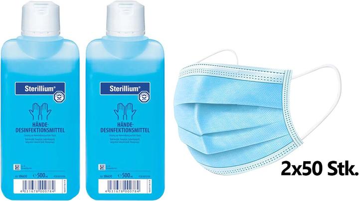 Image du produit Longde Pharmaceutical Masque d'hygiène (2x 50pcs.)(Type IIR), solution de désinfection des mains Sterillium (2X500ml)