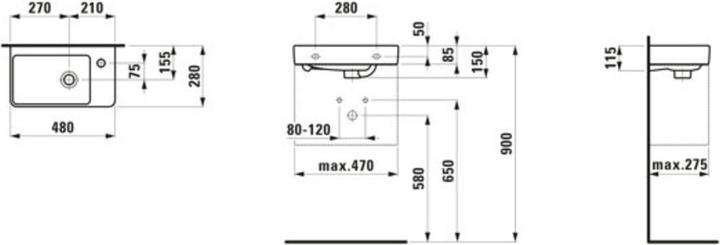 Actual product image Laufen Hand-rinse basin Pro S compact 48 x 28 cm white H8159540001041 (280 mm, 480 mm)