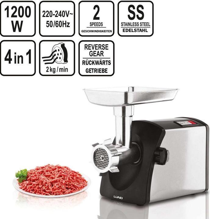 Actual product image Lund London Lund Gastro 4in1 Multifunction Meat Grinder 1200 / 3000 Watt 2 Steps 67901