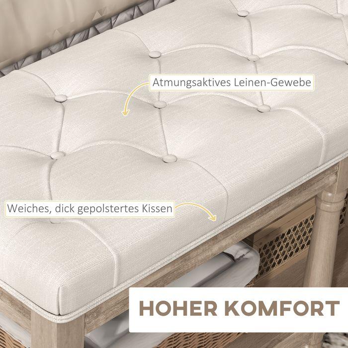 Actual product image Swisshandel24 Shoe bench, storage space, linen look, wooden legs, cream 115x40x48cm (40 cm)
