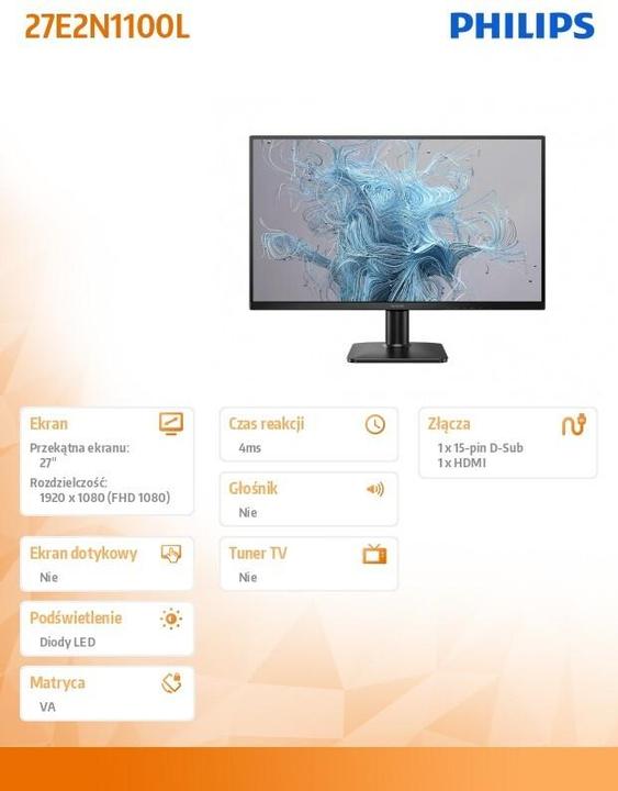 Immagine prodotto Philips 68,5 cm (27,0") 27E2N1100L 16:09 HDMI+D-Sub nero (1920 x 1080 pixel, 27")