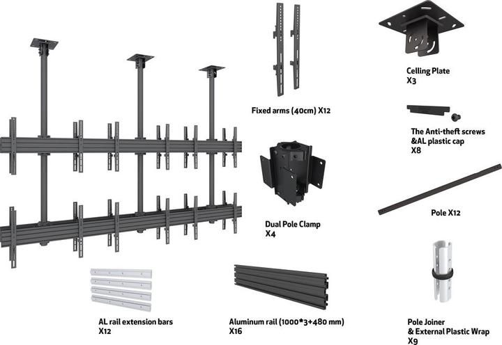 Image du produit Multibrackets M Ceiling Mount Pro MBC3X2U2 (Plafond, 65", 360 kg)