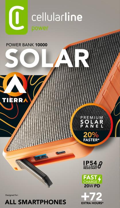 Actual product image Cellularline Solar Power Bank (10000 mAh, 20 W, 37 Wh)