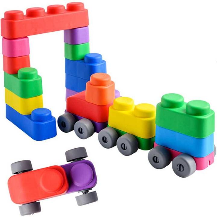 Produktbild Montessori Spielzeug, Lernspielzeug, weiche Blöcke und Räder – 15 Blöcke und 12 Räder