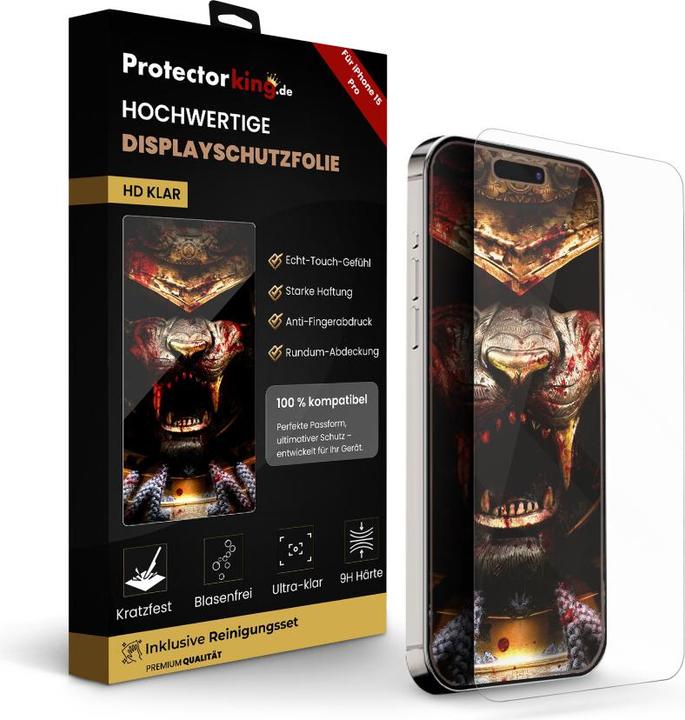 Produktbild Protectorking 3x echtes Tempered 9H Panzerhartglas 3D KLAR (1 Stück, Apple iPhone 15 Pro)