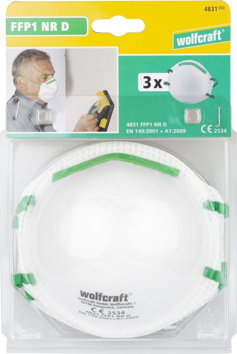 Produktbild wolfcraft 3 Feinstaubmasken FFP1 NR D (FFP1, 3 x)