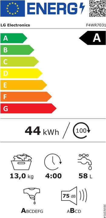 Energy Label LG F4WR7031 (13 kg, Left)