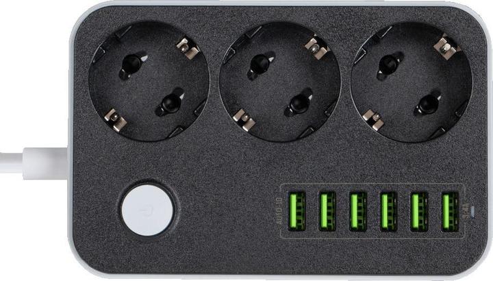 Actual product image Colorway Power Socket :3 EU plugs/6USB Blac CW-CHE36B 1.8 m, Juodas (6 x, 1.80 m)