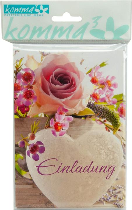 Produktbild Komma³ Einladungskarte Allgemein "Herz und Rosen" 5er Beutel (5 Stk.)