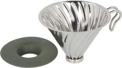 Produktbild Hario V60-02 Silberfarbener Outdoor-Tropfer aus Metall mit Silikonbasis