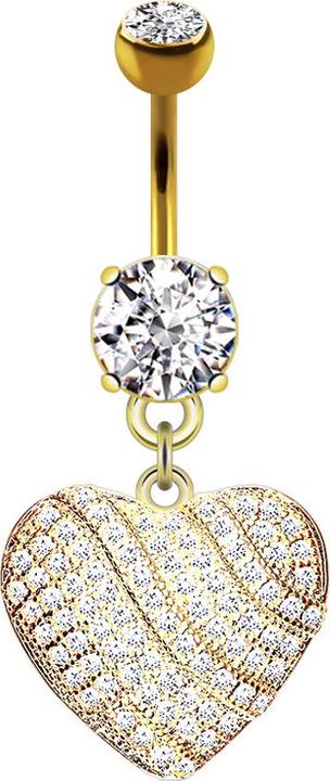 Produktbild Star Piercing Banane 14k vergoldet mit Anhänger Herz und bestückt mit Kristallen (Chirurgenstahl 316L, Messing)