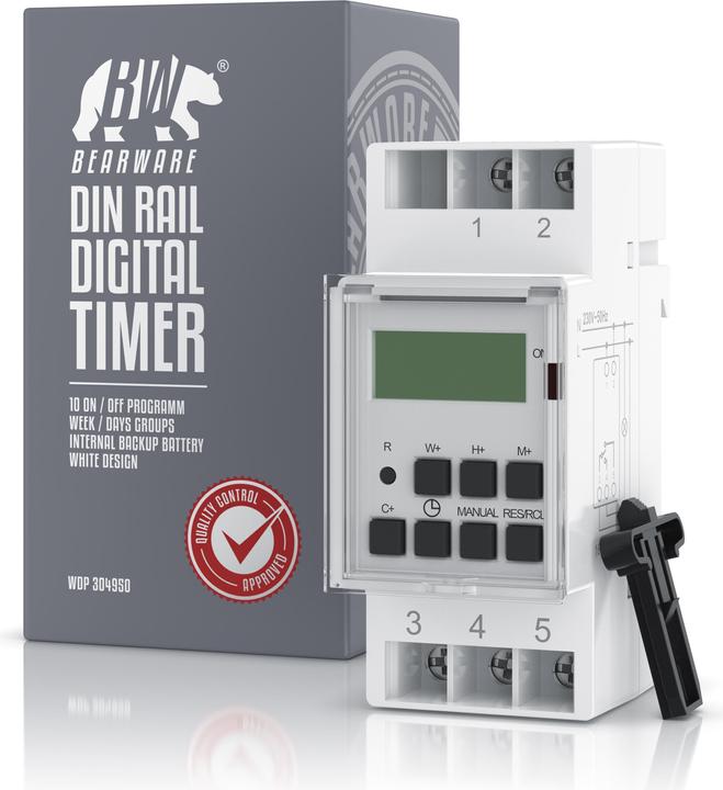 Produktbild Bearware Zeitschaltuhr digital für DIN Hutschienen im Verteilerschrank / Schalttafeln, LCD Display, 16A/3680W