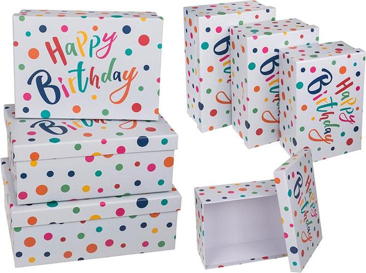Produktbild G. Wurm Geschenkbox-Set, Happy Birthday mit bunten Punkten aus Papier/Karton weiß, 3er-Set, (B/H/T) (Geschenkbox, 3 x)