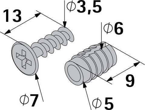 Image du produit Hettich Spreizmuffe m. Topfbefestigungsschraube fr Scharniere, 5mm / 3,5 x 13 mm, 40 Stck (40 pcs)