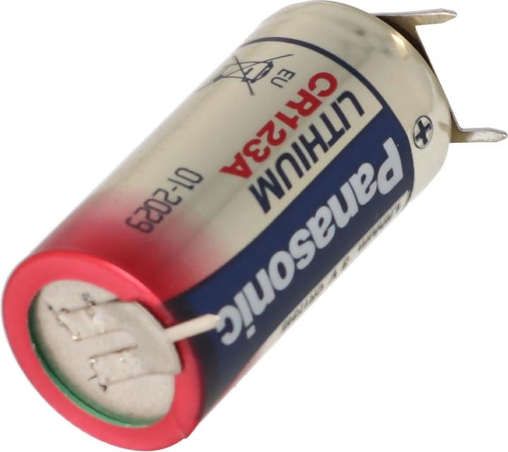 Produktbild Panasonic Batterie CR123A mit 3er Printanschluss 2er Print + 1er Print - Kontakten (1 Stk., CR123A, 1600 mAh)