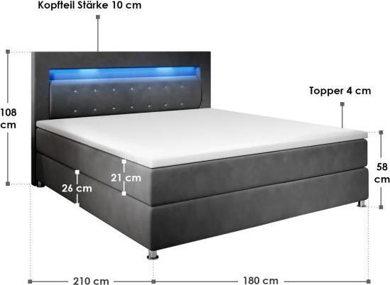 Produktbild Juskys Boxspringbett Vancouver LED (180 x 200 cm)