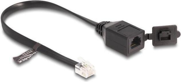 Delock Kabel RJ12 Stecker zu RJ12 Buchse mit Verschlusskappe 20 cm schwarz