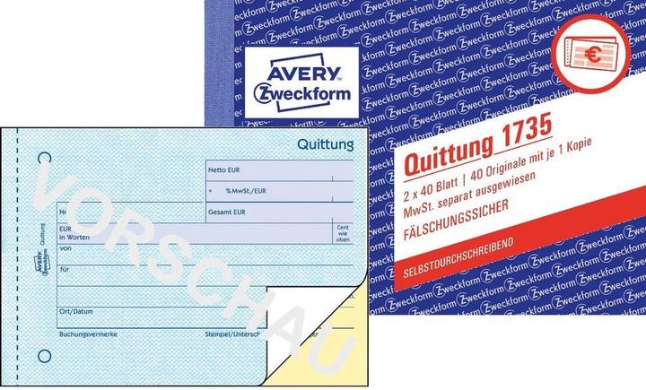Actual product image Avery Form book "Receipt with VAT", 4+1 (40 x)
