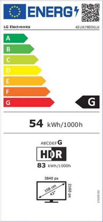 Energy Label LG 43UR78006LK (43", UR78, LED, 4K, 2023)