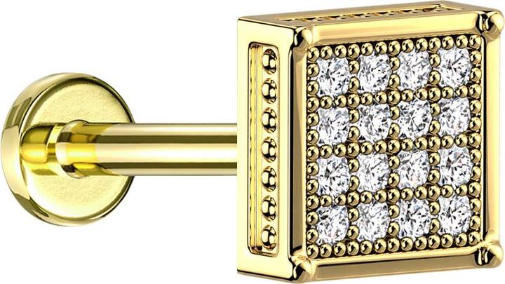 Hollywood Body Jewelry Micro Labret Innengewinde vergoldet Quadrat mit Kristallen silber (Titan G23ohne Messing, MessingChirurgenstahl 316L)