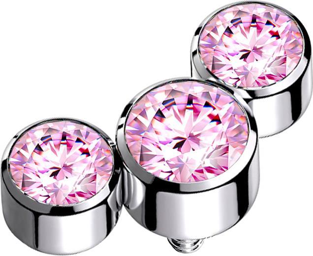 Star Piercing Dermal Anchor silber drei Kristalle pink (ohne Messing, Chirurgenstahl 316L)