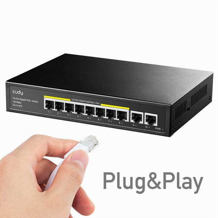 Produktbild Cudy GS1010PE network switch Gigabit Ethernet (10/100/1000) Power over Ethernet (PoE) Black (10 Ports)
