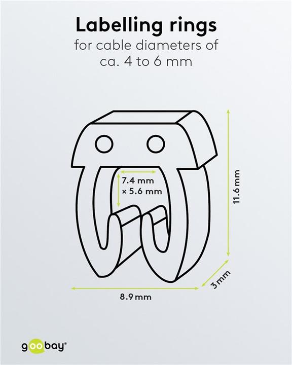 Image du produit Goobay Clips de repérage de câbles "Lettres A-C", pour les câbles de diamètre inférieur à 6 mm, 6 mm