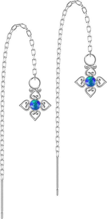 Produktbild Star Piercing Ohrstecker silber freifallende Kette Opal blau vier filigrane Herzen (ohne Messing, Chirurgenstahl 316L)