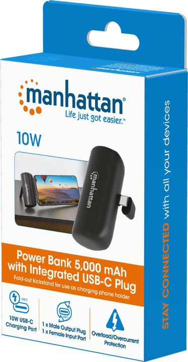Actual product image Manhattan Powerbank 5000 mAh with integrated USB-C plug 10W for use as a mobile phone holder with L (5000 mAh, 10 W, 10 Wh)