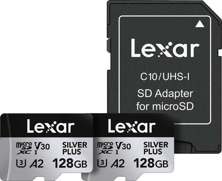Image du produit Lexar Professional Silver Plus 2-Pack (128 Go, microSDXC, U3, UHS-I)