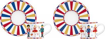 Bialetti Set mit 2 Nussknacker-Espressotassen und Untertassen (80 ml, 2 x)