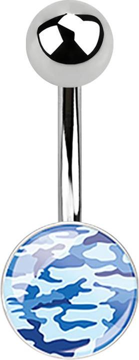 Produktbild Star Piercing Banane silber mit zwei Kugeln und Bild Military blau (ohne Messing, Chirurgenstahl 316L)