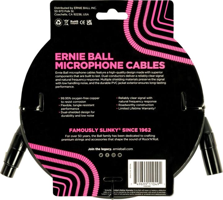 Image du produit Ernie Ball Câble XLR XLRm-XLRm 6.1 m, noir, longueur : 6.1 m (6.10 m, XLR)