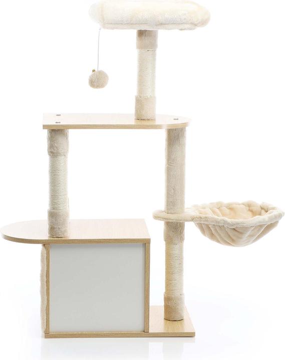 Actual product image Fudajo Cat Tree Wooden Beige 106cm Scratching Post with Cat House Sisal Scratching Trunks and Divans (106 cm, Wood, Beige)
