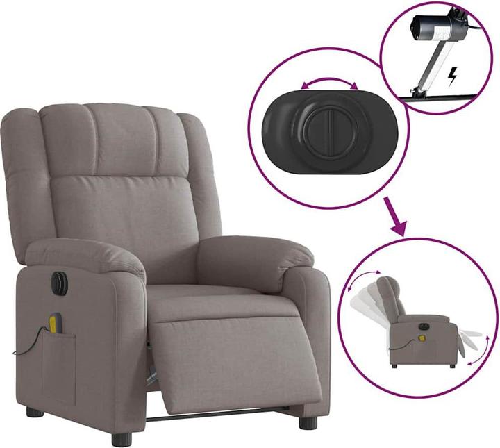 Image du produit VidaXL Fauteuil de massage Fauteuil de télévision Fauteuil de relaxation Fauteuil électrique Taupe Tissu