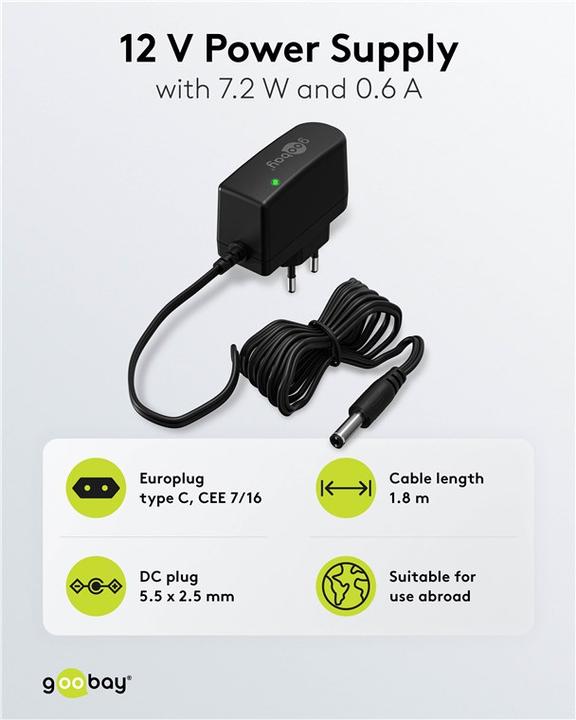 Immagine prodotto Goobay Alimentatore da 12 V 7,2 W / 0,6 A