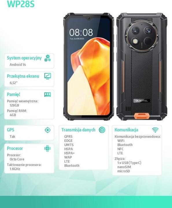 Image du produit Oukitel Smartphone WP28S 4/128 10600mAh DS. Orange (128 Go, Orange, 6.52", Double SIM, 13 Mpx)