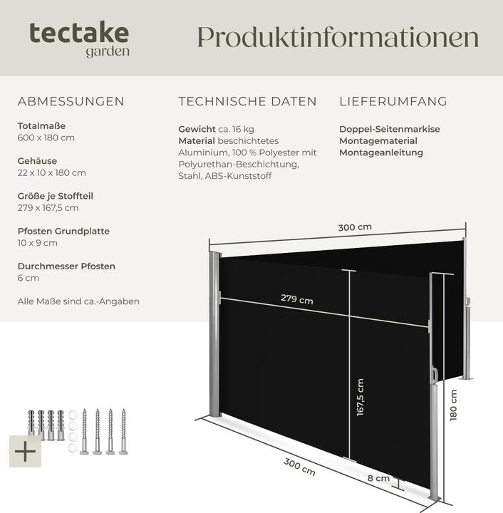 Immagine prodotto tectake Tenda laterale doppia (1 m)