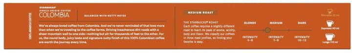 Valori nutrizionali e ingredienti Starbucks Colombia by Nespresso Medium Roast (10 x Porta.)