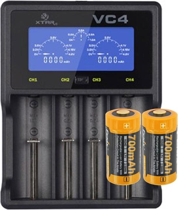 Actual product image Fenix Akku CR123 A 2 Stück und Schnell-Ladegerät (2 pcs., CR123A, 760 mAh, Rechargeable battery)