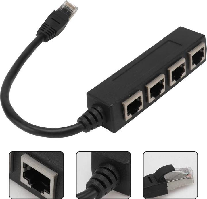 Apfelkiste 4-fach Ethernet LAN RJ45 Netzwerk Adapter Splitter Cat7 / Cat6 / Cat5 - Schwarz