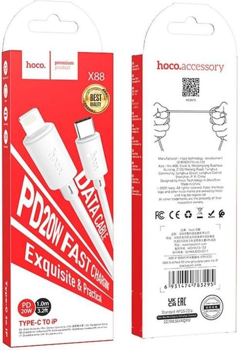 Actual product image Hoco Cable cable Type C to Lightning PD 2,4A 20W X88 1 m white (1 m)
