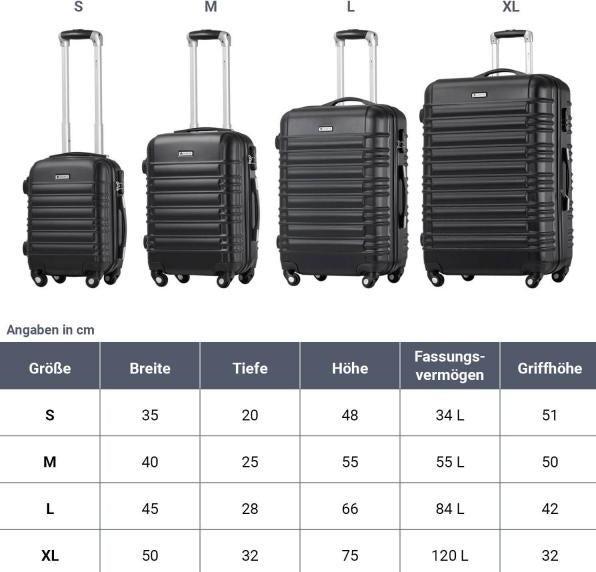 Produktbild Juskys Hartschalen Kofferset Rom (120 l, Handgepäck (bis 50l), M (50 - 90l), L (90 - 115l), XL (ab 115l))